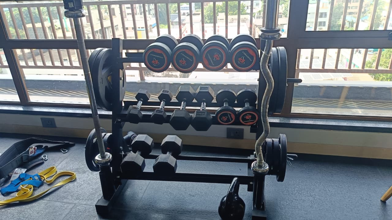 Dumbbell rack and free weights