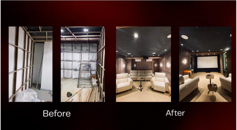 Home theatre room before and after installation