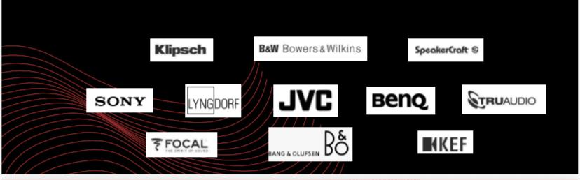 Premium home theatre brands: Klipsch, Bowers & Wilkins, SpeakerCraft, Sony, Lyngdorf, JVC, BenQ, TruAudio, Focal, Bang & Olufsen and KEF