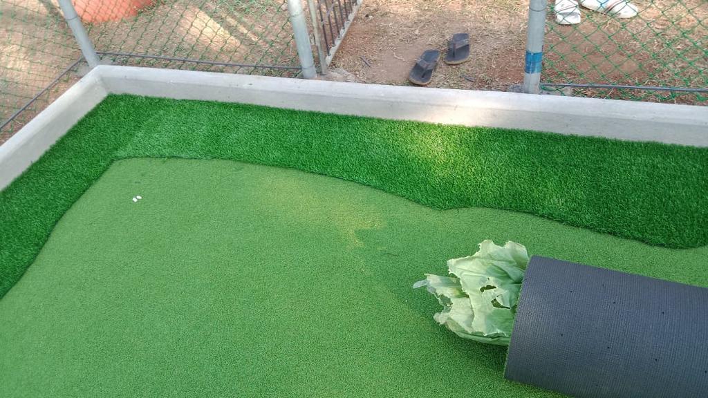 Turf installation in progress